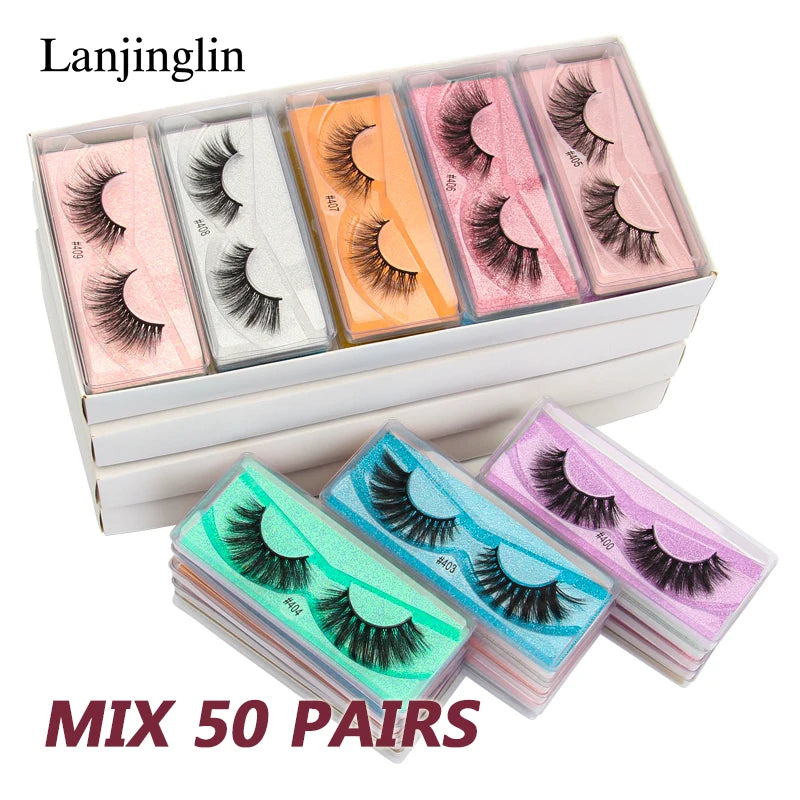 Lanjinglin 10-100Pcs False Eyelashes Dramatic Thick 3D Mink Lashes Extension Make up Fake Lashes Wholesale Cílios maquillaje