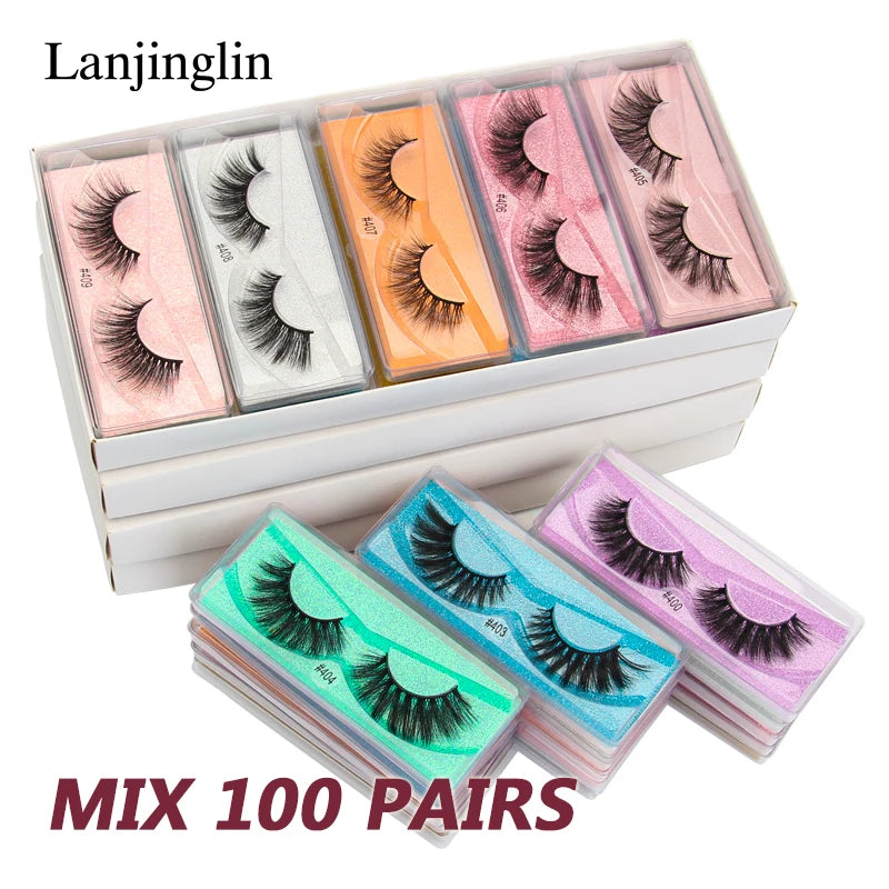 Lanjinglin 10-100Pcs False Eyelashes Dramatic Thick 3D Mink Lashes Extension Make up Fake Lashes Wholesale Cílios maquillaje