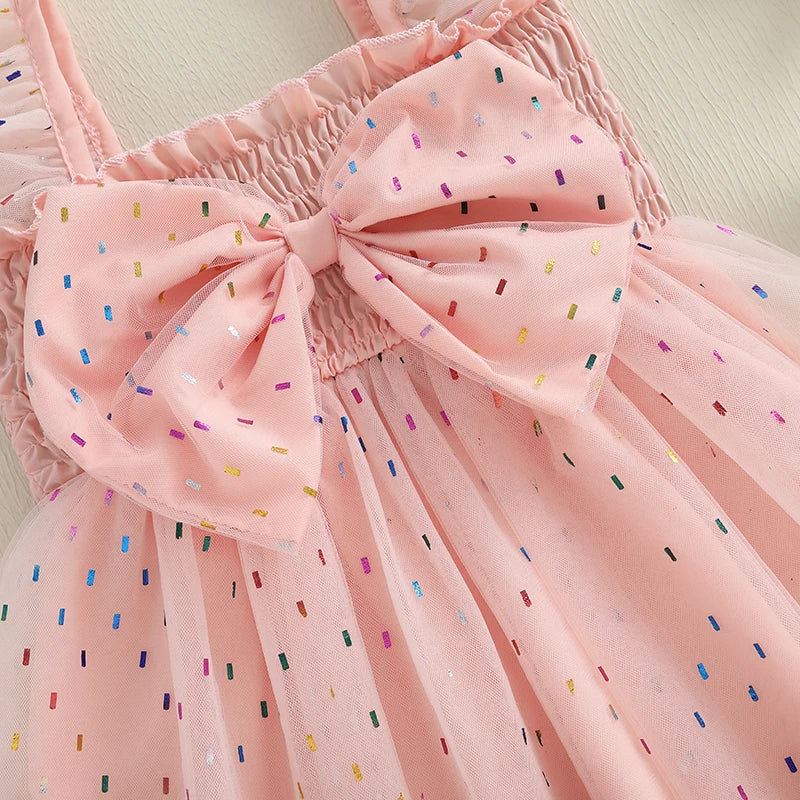Pudcoco Toddler Kids Baby Girls Summer Tulle Dress Flying Sleeve Big Bow Decorated A-line Sweet Dresses 6M-4T