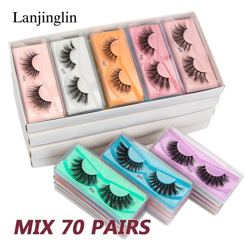 Lanjinglin 10-100Pcs False Eyelashes Dramatic Thick 3D Mink Lashes Extension Make up Fake Lashes Wholesale Cílios maquillaje