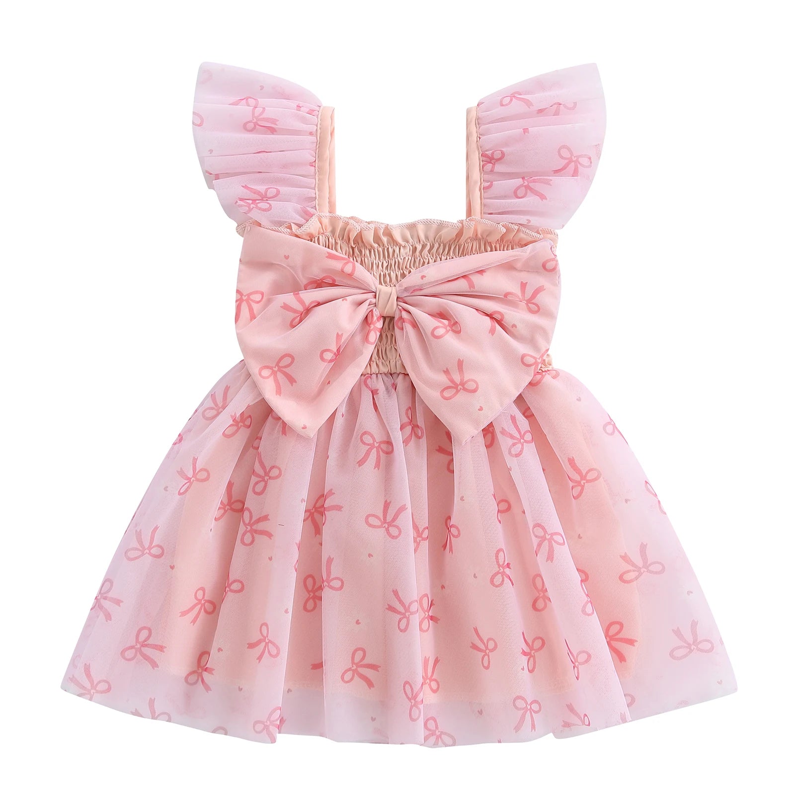 Pudcoco Toddler Kids Baby Girls Summer Tulle Dress Flying Sleeve Big Bow Decorated A-line Sweet Dresses 6M-4T