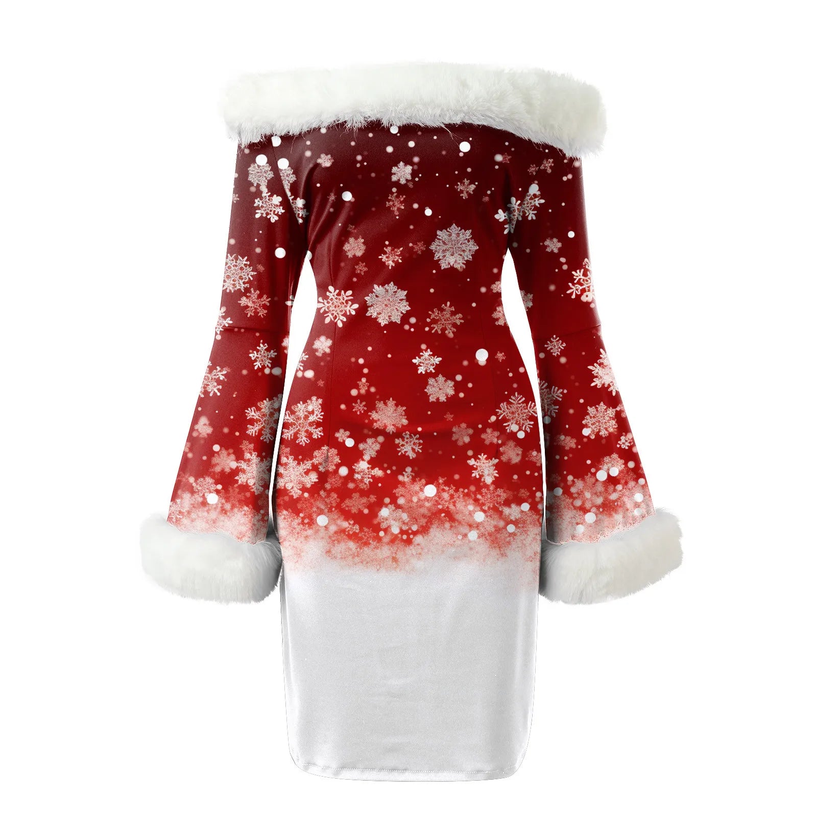 Winter Women Christmas Dress Elegant Off Shoulder Faux Fur Collar Midi Party Evening Dress Xmas New Year Festival Vestido Navida