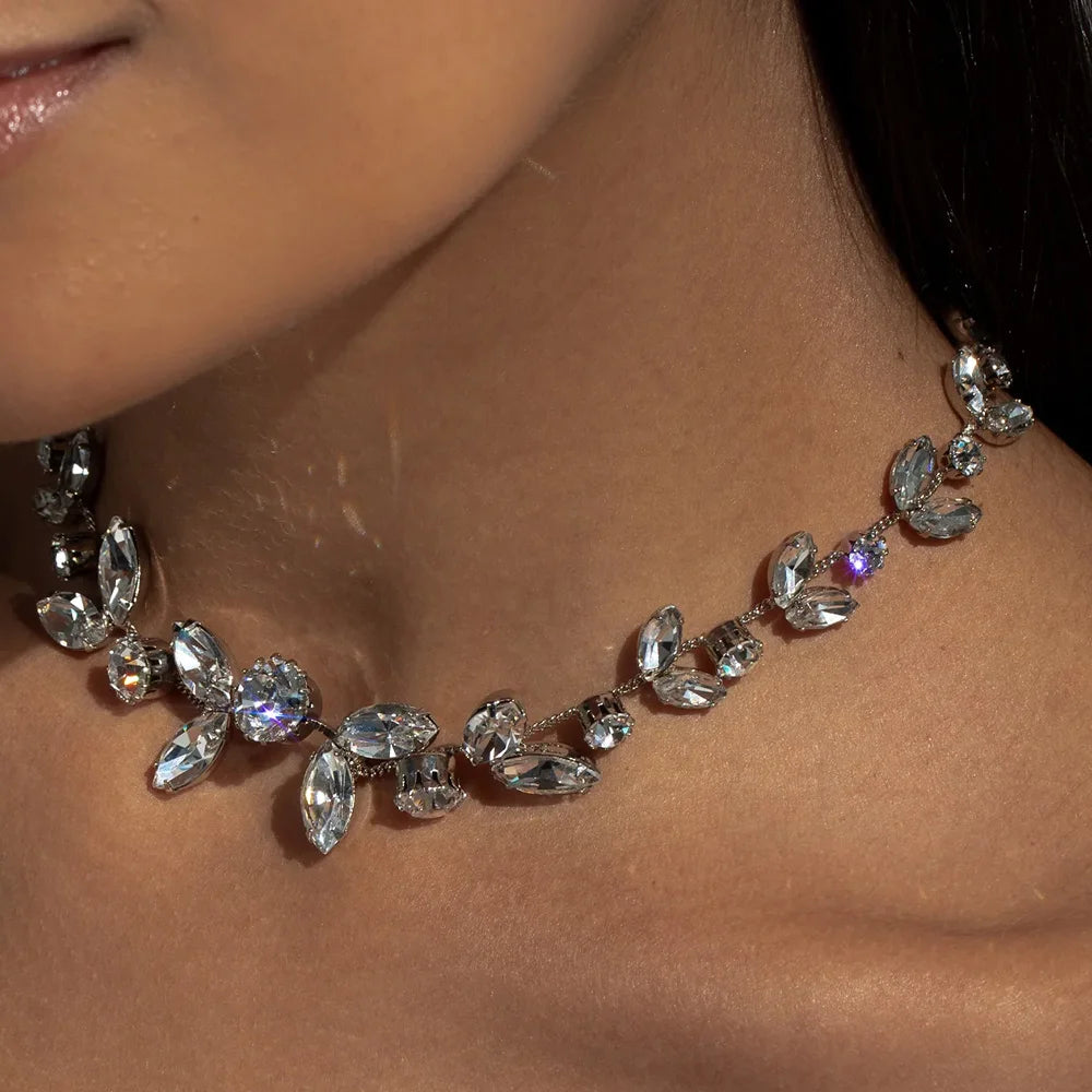 Stonefans Exquisite Leaves Branch Necklace Rhinestone Crystal Choker 2024 Fashion Neck Collar Statement Accessories Gifts