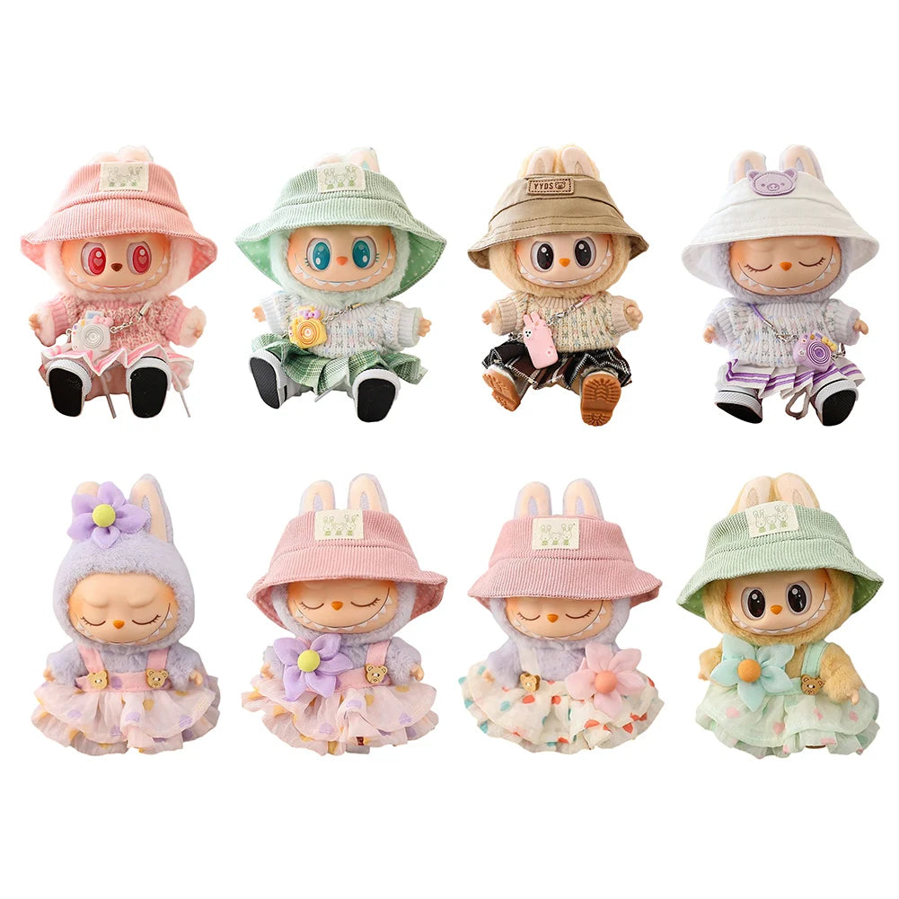 Mini Doll Outfit Cute Plush Sweater with Camera&Shoes Soft Knitted Sweater Suit Kawaii Bear Dress Set for Toy Collector(NO Doll