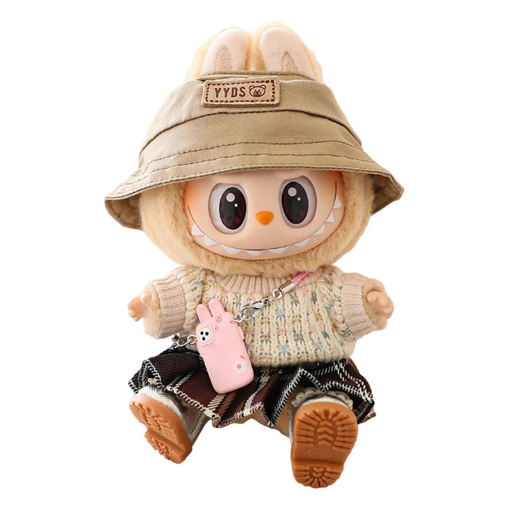 Mini Doll Outfit Cute Plush Sweater with Camera&Shoes Soft Knitted Sweater Suit Kawaii Bear Dress Set for Toy Collector(NO Doll