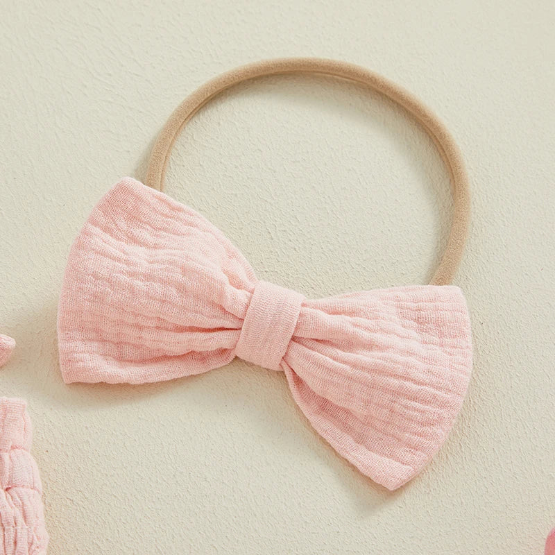 Lioraitiin Newborn Baby Girls Romper Dress Summer Clothes Sleeveless Solid Color Tie Up Spaghetti Strap Jumpsuit With Headband
