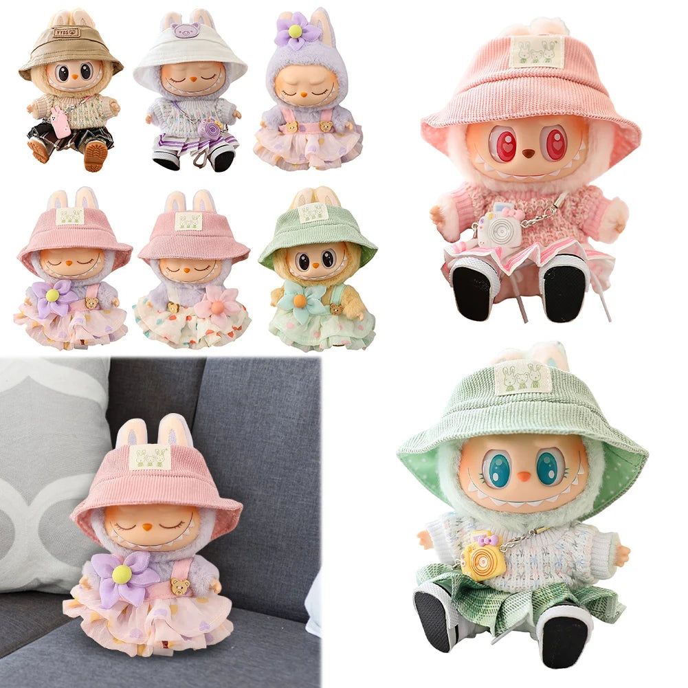 Mini Doll Outfit Cute Plush Sweater with Camera&Shoes Soft Knitted Sweater Suit Kawaii Bear Dress Set for Toy Collector(NO Doll