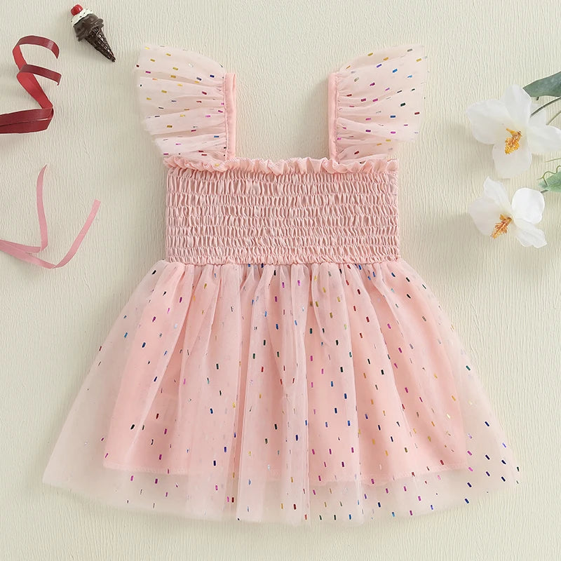 Pudcoco Toddler Kids Baby Girls Summer Tulle Dress Flying Sleeve Big Bow Decorated A-line Sweet Dresses 6M-4T