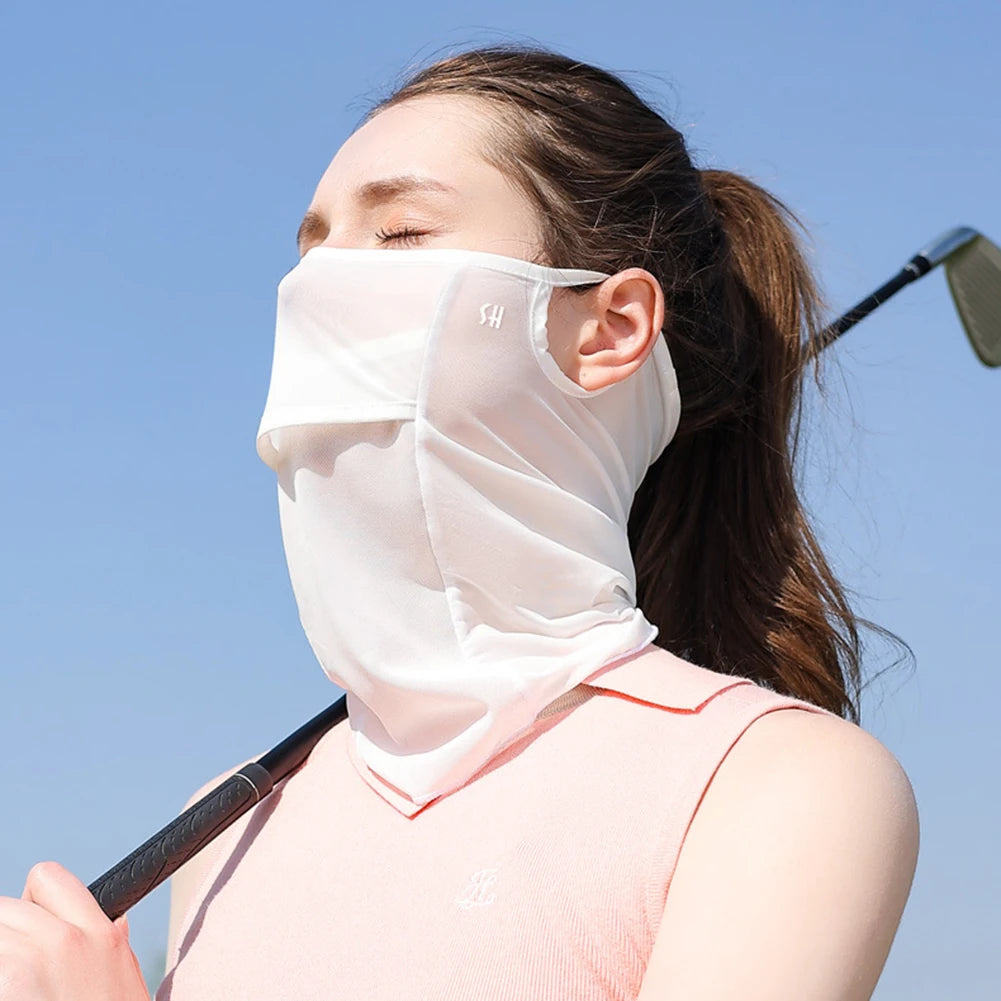 Ice Silk Full Face Sun Protection Mask Breathable Running Sports Mask Soft Anti Ultraviolet Face Scarf for Outdoor Golf Supplies