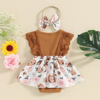 Pudcoco Baby Girl Summer Jumpsuit Floral Print Lace Patchwork Romper Dress and Headband Set Cute Fashion Clothes Outfits 0-18M