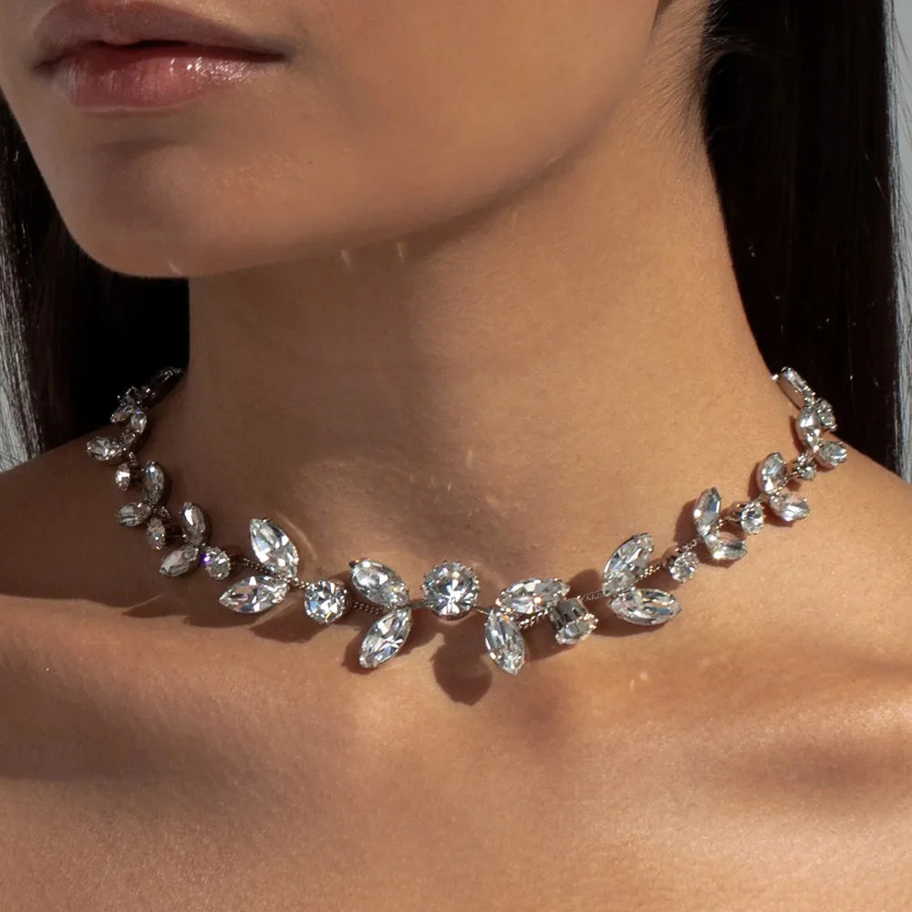Stonefans Exquisite Leaves Branch Necklace Rhinestone Crystal Choker 2024 Fashion Neck Collar Statement Accessories Gifts