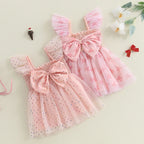 Pudcoco Toddler Kids Baby Girls Summer Tulle Dress Flying Sleeve Big Bow Decorated A-line Sweet Dresses 6M-4T