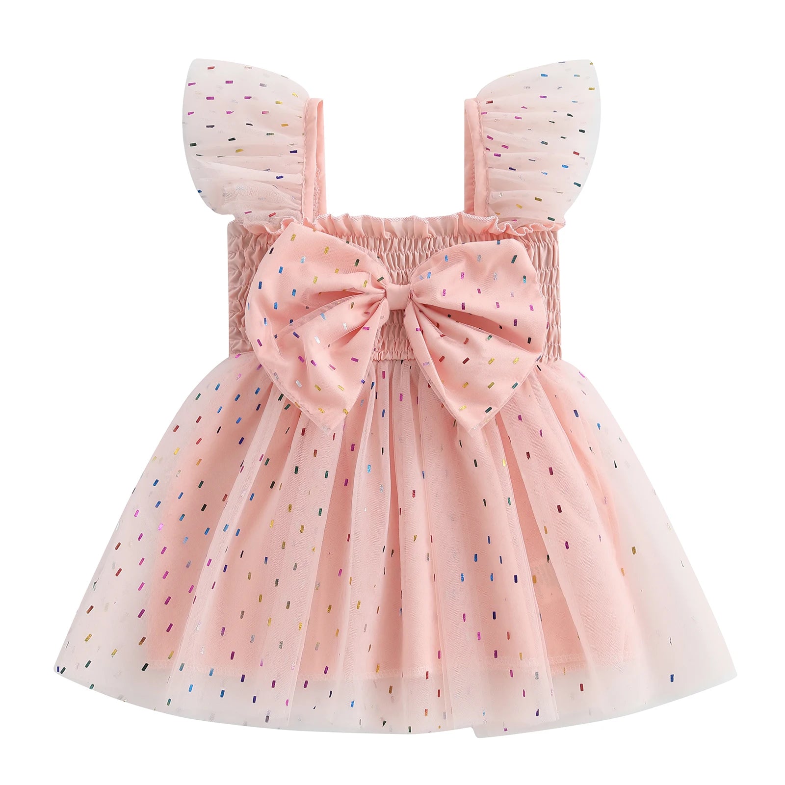 Pudcoco Toddler Kids Baby Girls Summer Tulle Dress Flying Sleeve Big Bow Decorated A-line Sweet Dresses 6M-4T