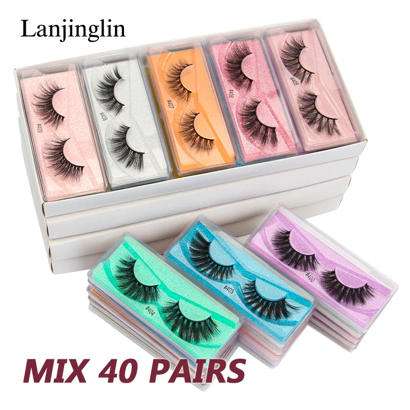 Lanjinglin 10-100Pcs False Eyelashes Dramatic Thick 3D Mink Lashes Extension Make up Fake Lashes Wholesale Cílios maquillaje
