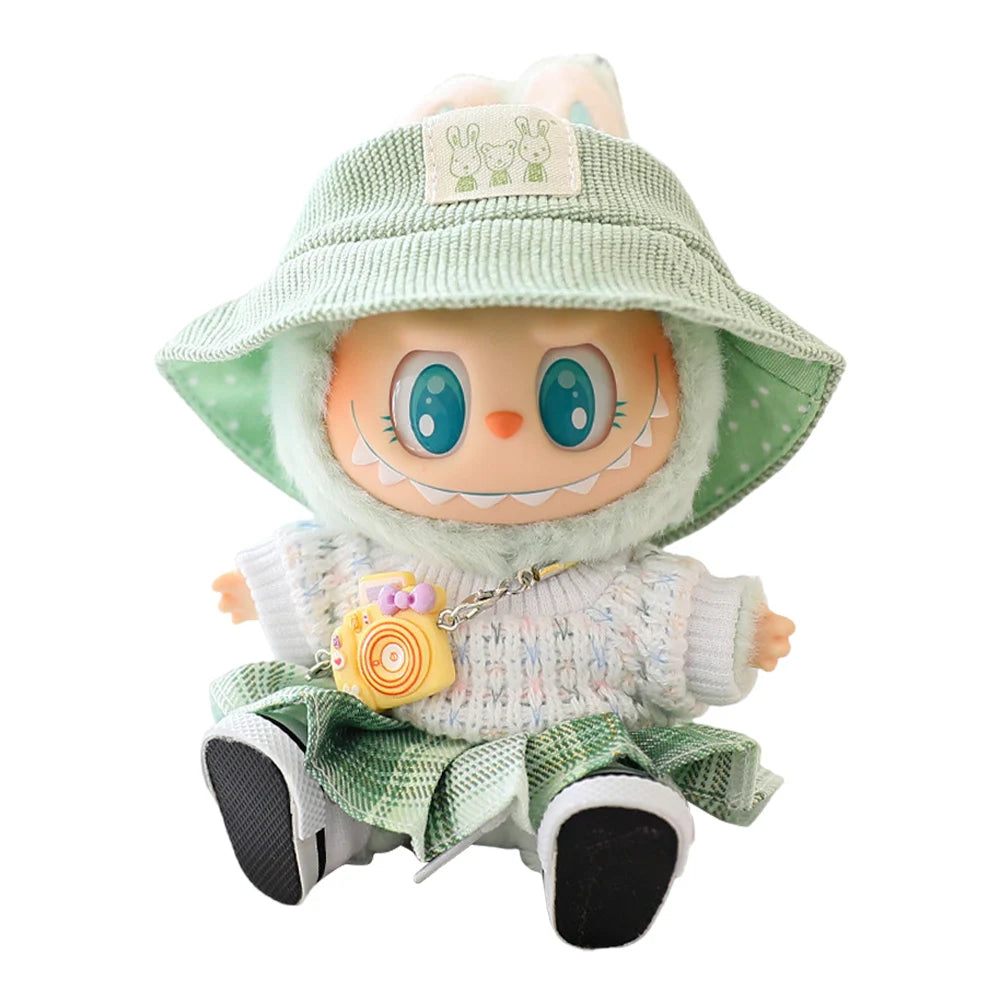 Mini Doll Outfit Cute Plush Sweater with Camera&Shoes Soft Knitted Sweater Suit Kawaii Bear Dress Set for Toy Collector(NO Doll