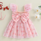 Pudcoco Toddler Kids Baby Girls Summer Tulle Dress Flying Sleeve Big Bow Decorated A-line Sweet Dresses 6M-4T
